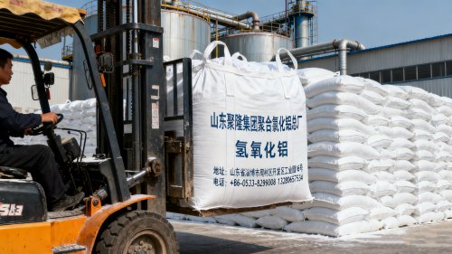 工厂车间改性氢氧化铝产品装车准备