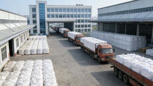 叉车正在搬运改性氢氧化铝包装袋