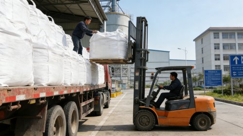装车完成的改性级氢氧化铝货物整装待发