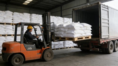 工厂厂区氢氧化铝产品装车全景