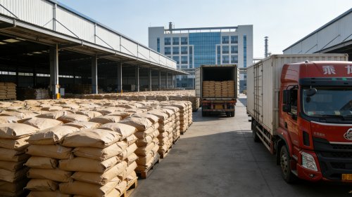 工厂厂区精细氢氧化铝装车过程