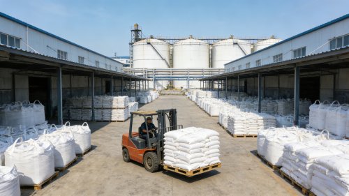 厂区堆放的氢氧化铝产品袋装