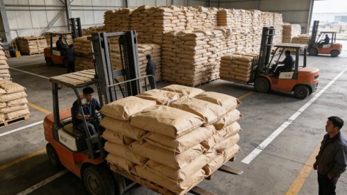 工厂车间氢氧化铝粉末装车现场