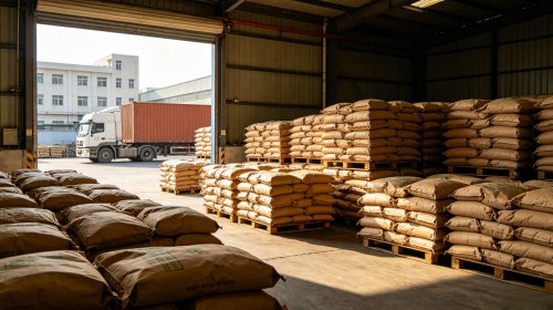 造纸用氢氧化铝纸张填料源头工厂仓库，叉车向货车装载成品，集增白与阻燃功能于一身，赋予纸张优异印刷适性